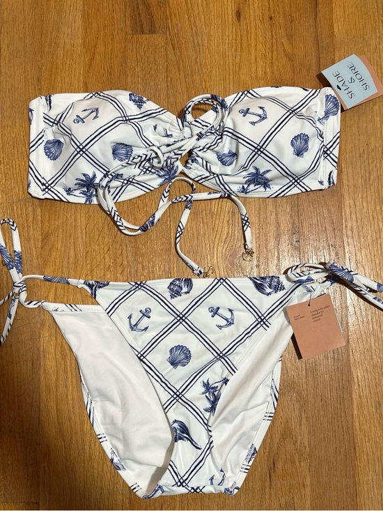Shade & Shore Other - Shade & Shore White and Navy Nautical Bandeau Bikini Set